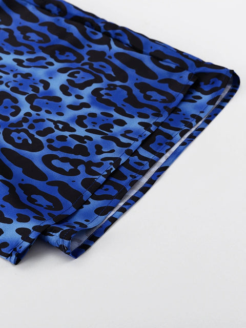 New Leopard Print Long Sleeve Turn-Down Collar Wide Leg Pant Pajamas Set CODE: KAR2133