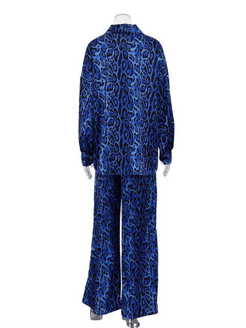 New Leopard Print Long Sleeve Turn-Down Collar Wide Leg Pant Pajamas Set CODE: KAR2133
