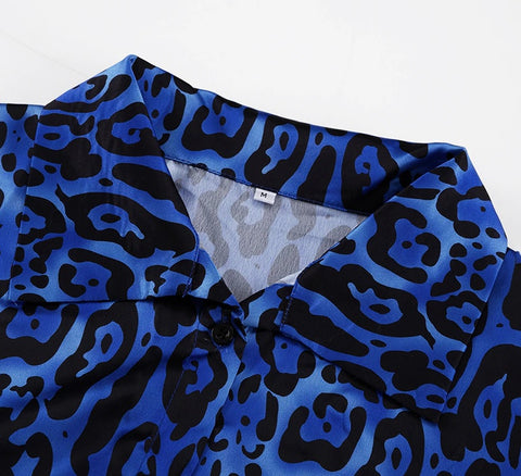 New Leopard Print Long Sleeve Turn-Down Collar Wide Leg Pant Pajamas Set CODE: KAR2133