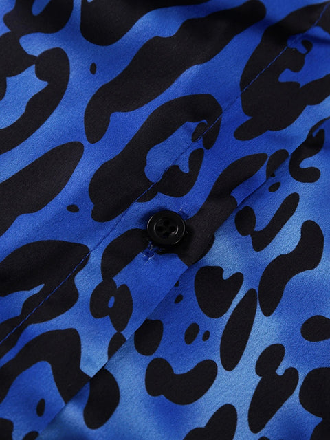 New Leopard Print Long Sleeve Turn-Down Collar Wide Leg Pant Pajamas Set CODE: KAR2133