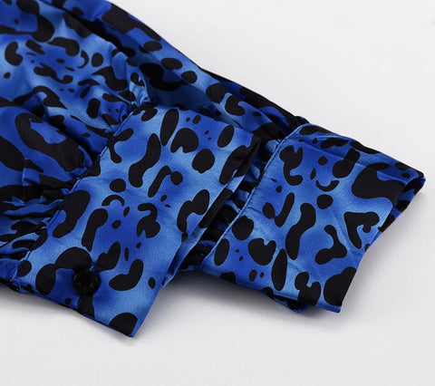 New Leopard Print Long Sleeve Turn-Down Collar Wide Leg Pant Pajamas Set CODE: KAR2133