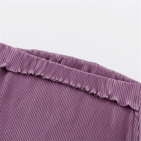 Summer Solid Causal Off Shoulder Top Ruffled Loose High Waist Long Flare Pant Set CODE: KAR2134