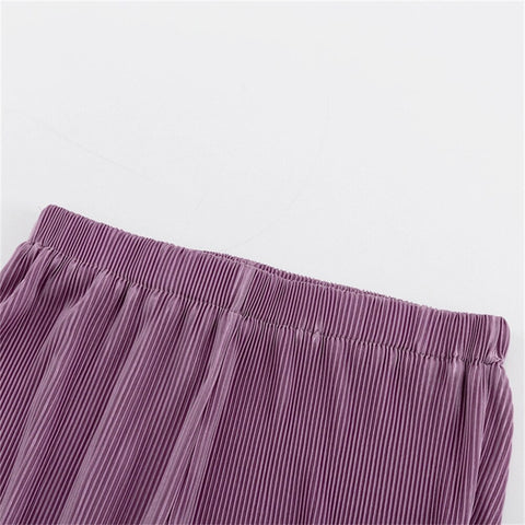 Summer Solid Causal Off Shoulder Top Ruffled Loose High Waist Long Flare Pant Set CODE: KAR2134