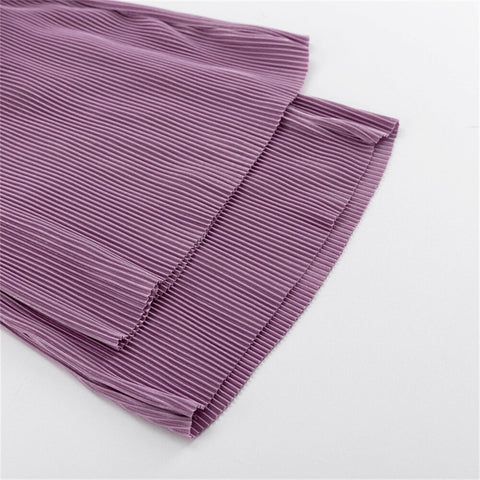 Summer Solid Causal Off Shoulder Top Ruffled Loose High Waist Long Flare Pant Set CODE: KAR2134