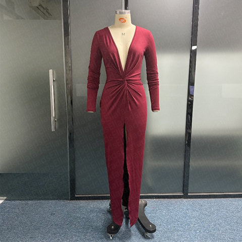 Luxury Designer Summer Hem Split Deep V Neck Bodycon Prom Dresses CODE: KAR2135