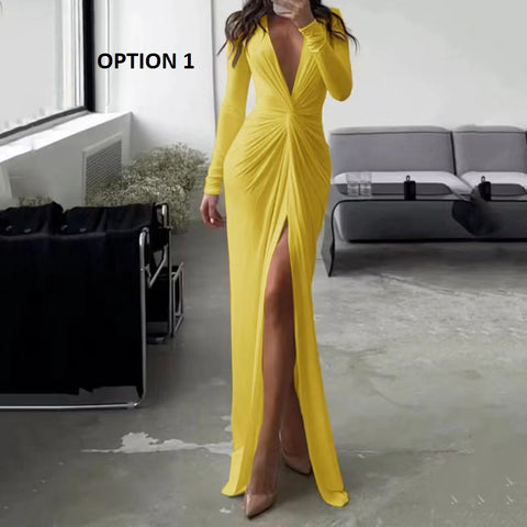 Luxury Designer Summer Hem Split Deep V Neck Bodycon Prom Dresses CODE: KAR2135
