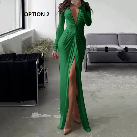 Luxury Designer Summer Hem Split Deep V Neck Bodycon Prom Dresses CODE: KAR2135