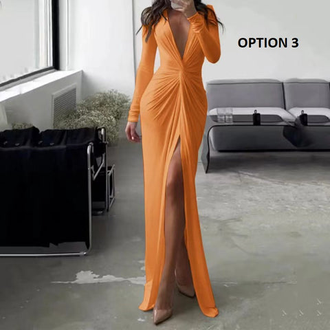 Luxury Designer Summer Hem Split Deep V Neck Bodycon Prom Dresses CODE: KAR2135
