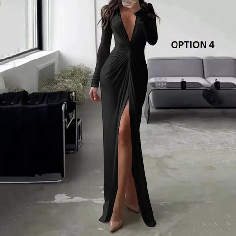 Luxury Designer Summer Hem Split Deep V Neck Bodycon Prom Dresses CODE: KAR2135