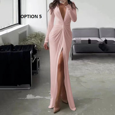 Luxury Designer Summer Hem Split Deep V Neck Bodycon Prom Dresses CODE: KAR2135