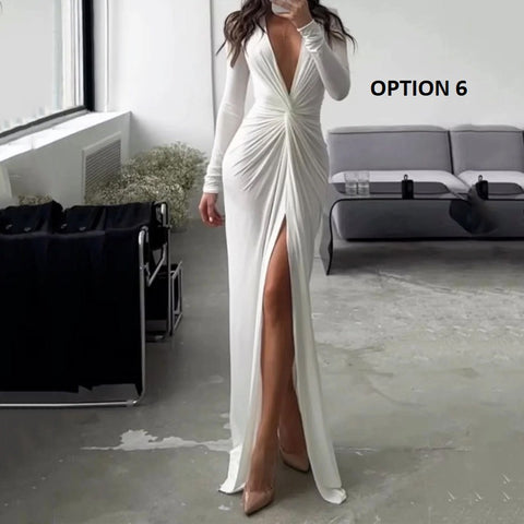 Luxury Designer Summer Hem Split Deep V Neck Bodycon Prom Dresses CODE: KAR2135