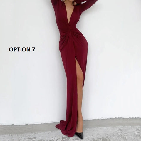 Luxury Designer Summer Hem Split Deep V Neck Bodycon Prom Dresses CODE: KAR2135