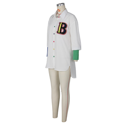 New Casual High Low Long Sleeve Letter Colorful Button Up Shirts CODE: KAR2137