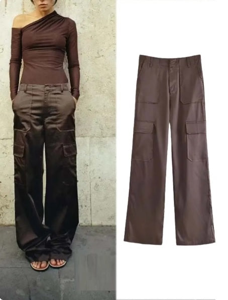 New Fashion Satin Cargo Pants CODE: KAR2143