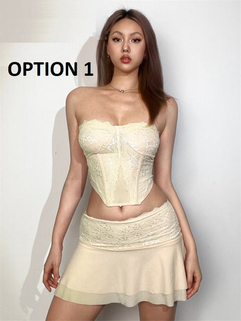 Summer Travel Personality Street Cool Chest-Wrapped Fishbone Top And Skirt CODE: KAR2144