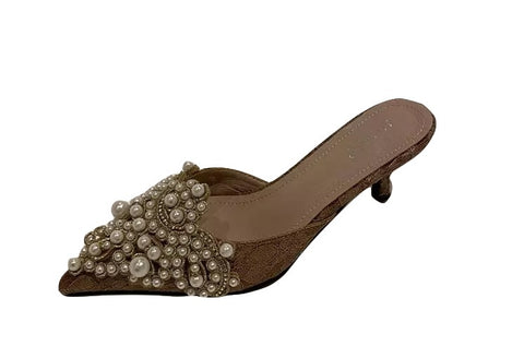 Sexy Elegant String Bead Crystal Patchwork Slip-On Thin Heels CODE: KAR2151