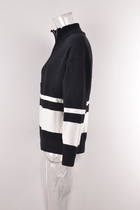 Winter Elegant Striped Long Sleeve Zipper Oversize Pullover CODE: KAR2152