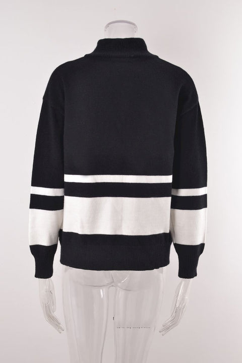 Winter Elegant Striped Long Sleeve Zipper Oversize Pullover CODE: KAR2152