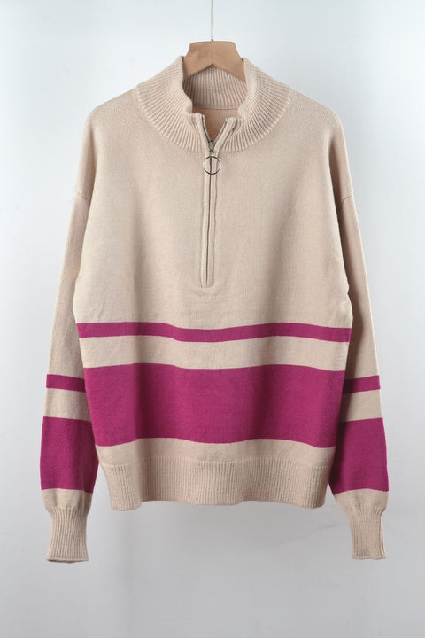 Winter Elegant Striped Long Sleeve Zipper Oversize Pullover CODE: KAR2152