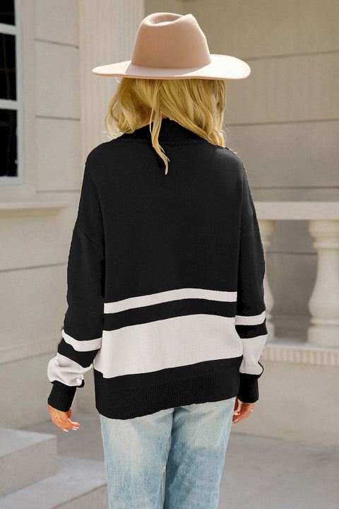 Winter Elegant Striped Long Sleeve Zipper Oversize Pullover CODE: KAR2152