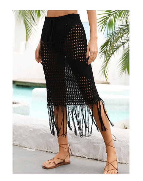 New Sexy Hollow Out Beach Wear Tassels Knit Skirt CODE: KAR2154