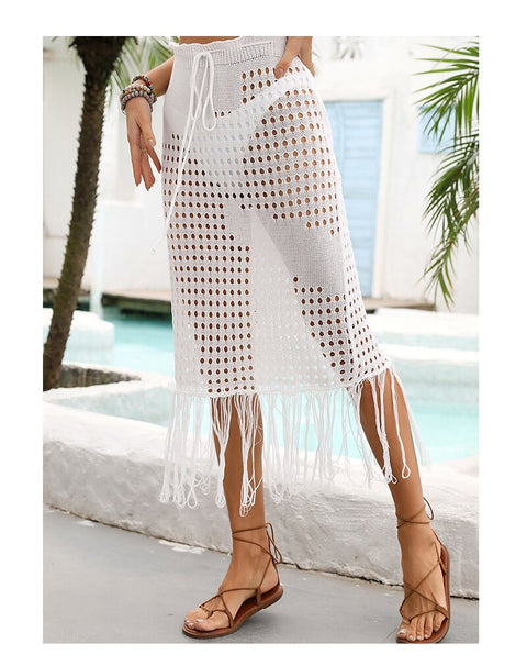 New Sexy Hollow Out Beach Wear Tassels Knit Skirt CODE: KAR2154