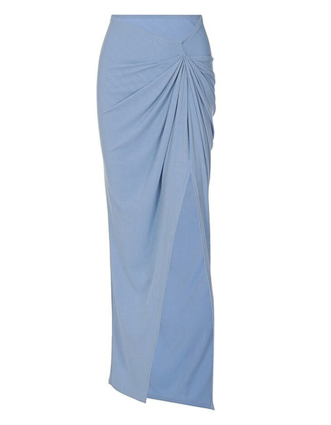 Sexy Long Split Solid Color Asymmetry Pleated Low-waisted Fashion Simple Casual Skirts CODE: KAR2155