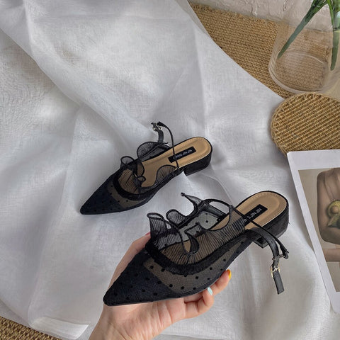 Sexy lace pointed toe polka dot gladiator back strap sandals CODE: KAR2156