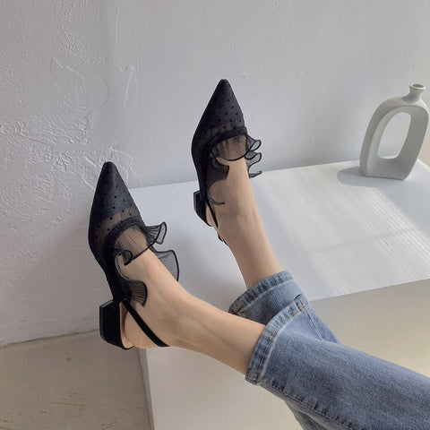 Sexy lace pointed toe polka dot gladiator back strap sandals CODE: KAR2156