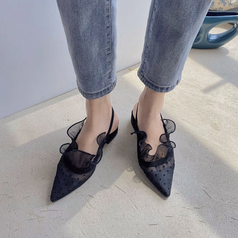 Sexy lace pointed toe polka dot gladiator back strap sandals CODE: KAR2156