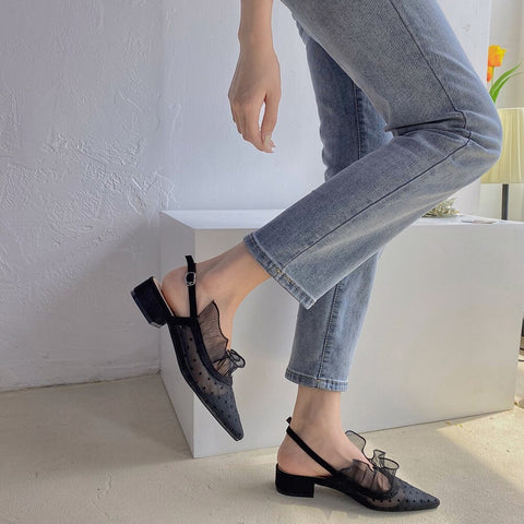 Sexy lace pointed toe polka dot gladiator back strap sandals CODE: KAR2156