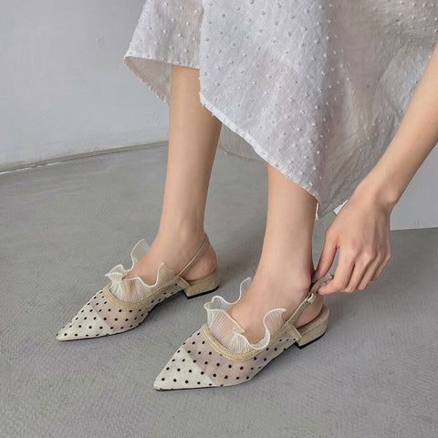 Sexy lace pointed toe polka dot gladiator back strap sandals CODE: KAR2156