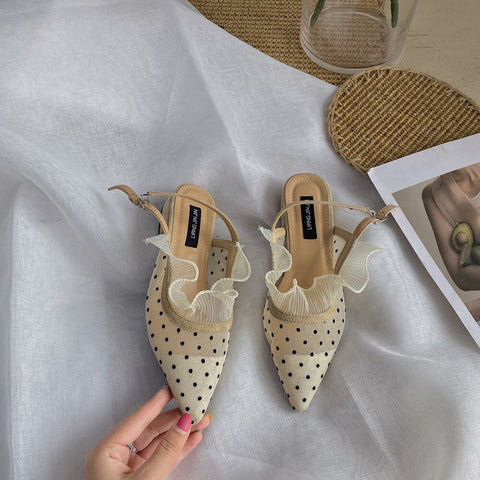 Sexy lace pointed toe polka dot gladiator back strap sandals CODE: KAR2156