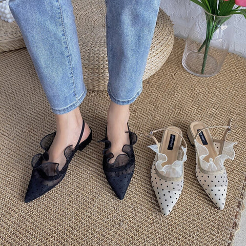 Sexy lace pointed toe polka dot gladiator back strap sandals CODE: KAR2156