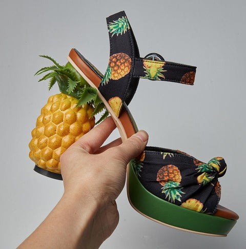 Pineapple Print Open-toe Sweet Buckle Strappy High-heel Sandal CODE: KAR2157
