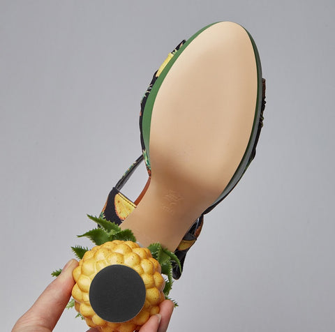 Pineapple Print Open-toe Sweet Buckle Strappy High-heel Sandal CODE: KAR2157