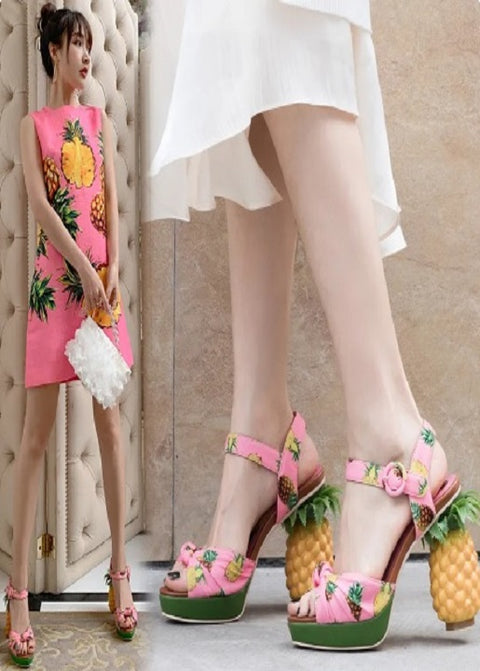 Pineapple Print Open-toe Sweet Buckle Strappy High-heel Sandal CODE: KAR2157