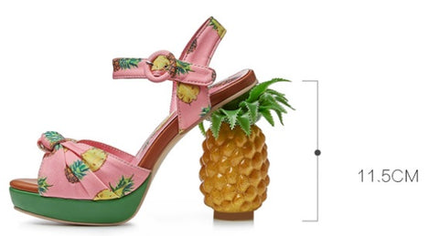 Pineapple Print Open-toe Sweet Buckle Strappy High-heel Sandal CODE: KAR2157