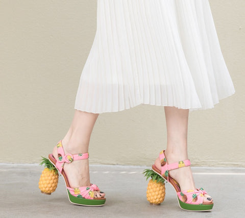 Pineapple Print Open-toe Sweet Buckle Strappy High-heel Sandal CODE: KAR2157