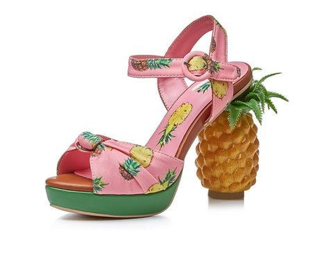 Pineapple Print Open-toe Sweet Buckle Strappy High-heel Sandal CODE: KAR2157