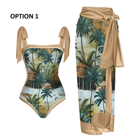 New Color block Abstract Floral Print Swimsuits Two Piece Set CODE: KAR2158