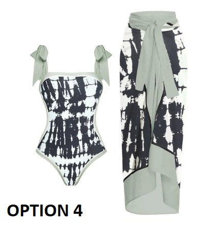 New Color block Abstract Floral Print Swimsuits Two Piece Set CODE: KAR2158