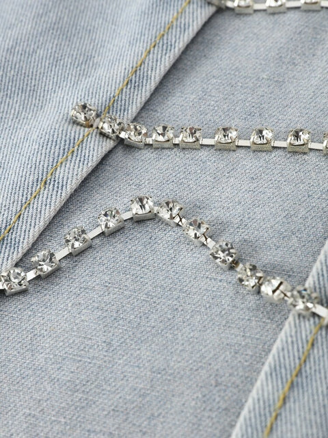 New Casual Hollow Out Rhinestone Chain Wide Leg Cargo Pant CODE: KAR2163