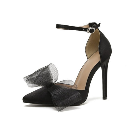 New Pointed Toe Buckle Strap Pumps Bowknot Satin Stiletto High Heel Sandals CODE: KAR2166