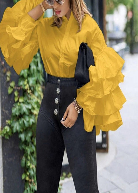 New ruffle sleeve stand collar plus size fashion party top CODE: KAR2170