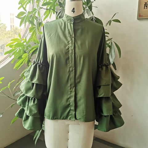 New ruffle sleeve stand collar plus size fashion party top CODE: KAR2170