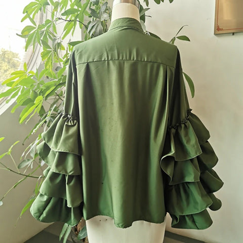 New ruffle sleeve stand collar plus size fashion party top CODE: KAR2170