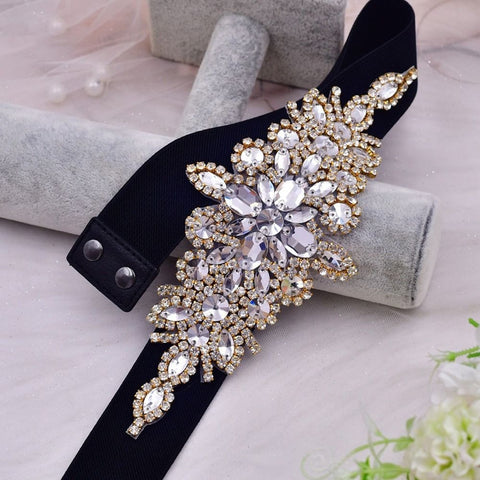 Luxury Design Fashion Rhinestone Girdle Shiny Black Elastic Stretch Waist Belt CODE: KAR2174