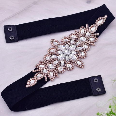 Luxury Design Fashion Rhinestone Girdle Shiny Black Elastic Stretch Waist Belt CODE: KAR2174