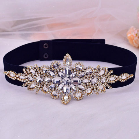 Luxury Design Fashion Rhinestone Girdle Shiny Black Elastic Stretch Waist Belt CODE: KAR2174